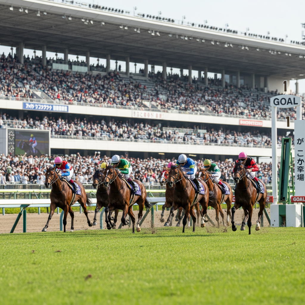 競走馬がトラックを走る様子