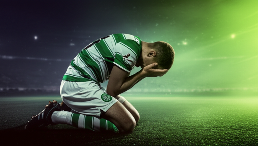 A Kairat defender makes a last-ditch slide tackle to stop a Celtic forward from scoring in their UEFA Champions League play-off match.