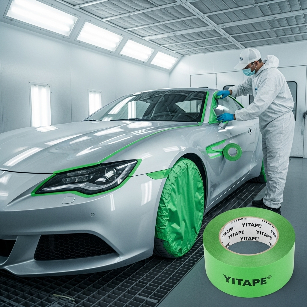Тщательная подготовка поверхности автомобиля перед использованием малярного скотча автоалл для дизайнерских проектов.