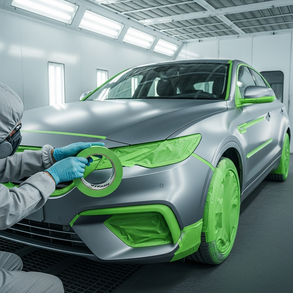 Профессиональный малярный скотч YITAPE на кузове автомобиля